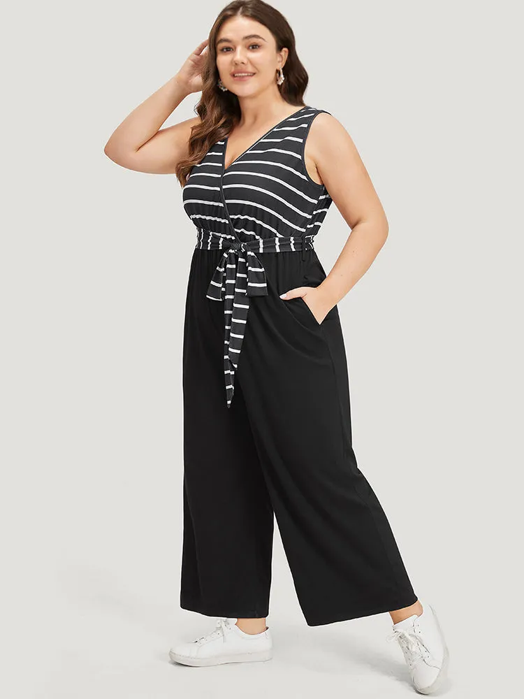 Striped Patchwork Pocket Wrap Belted Sleeveless Jumpsuit sold by Bloomchic product image thumbnail 3