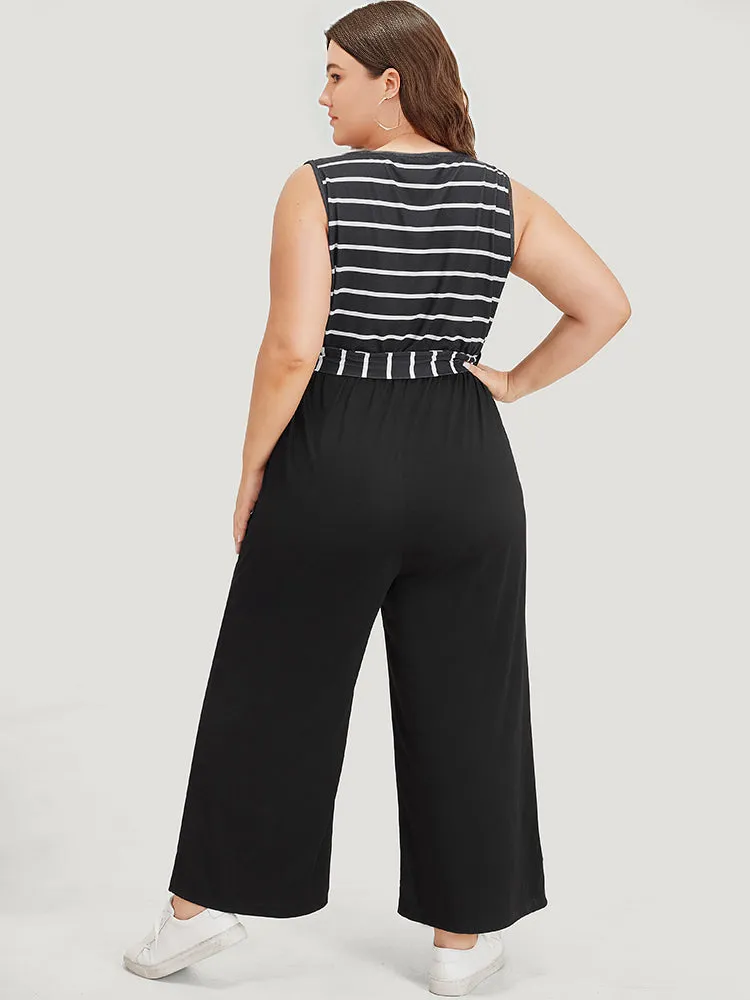 Striped Patchwork Pocket Wrap Belted Sleeveless Jumpsuit sold by Bloomchic product image thumbnail 4