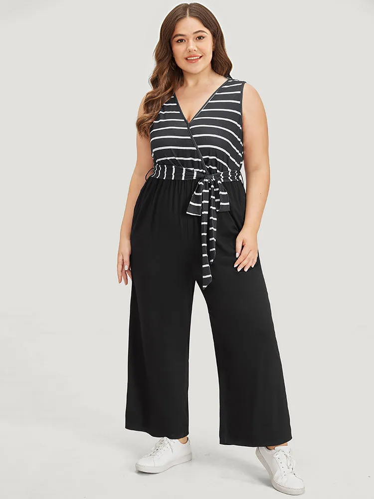 Striped Patchwork Pocket Wrap Belted Sleeveless Jumpsuit sold by Bloomchic product image thumbnail 2