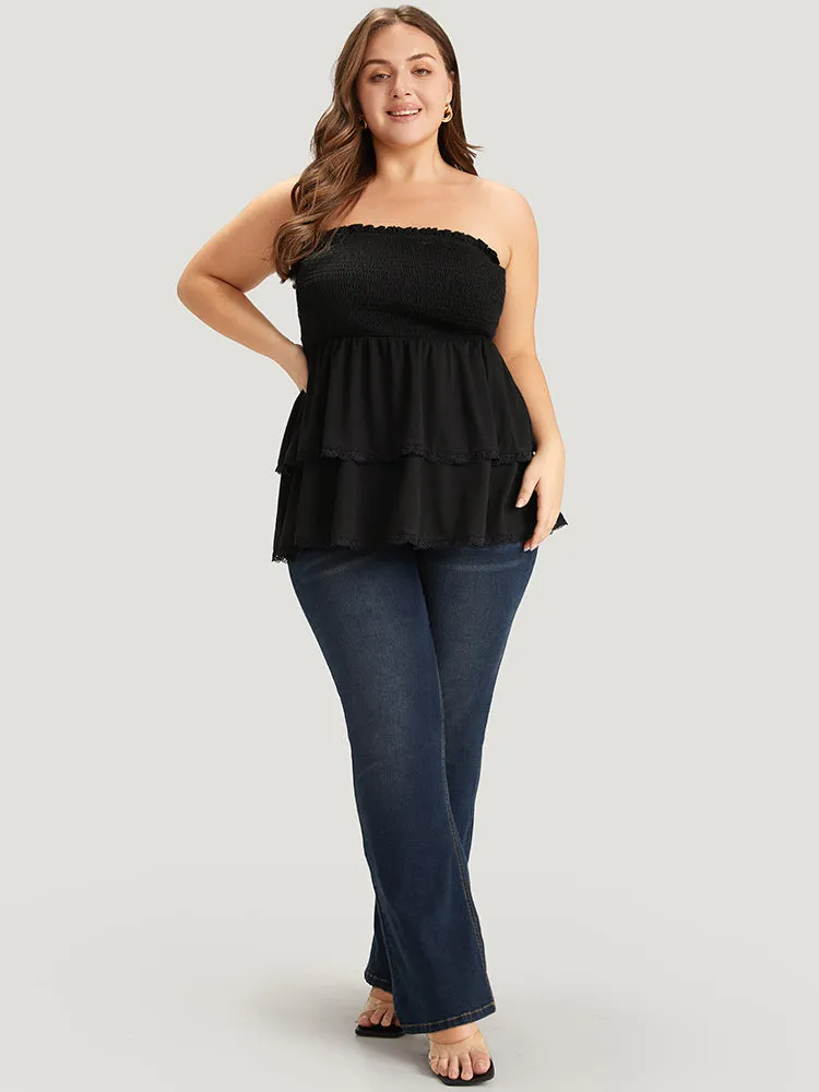 Solid Frill Trim Shirred Lace Ruffle Layered Tank Top sold by Bloomchic product image thumbnail 4