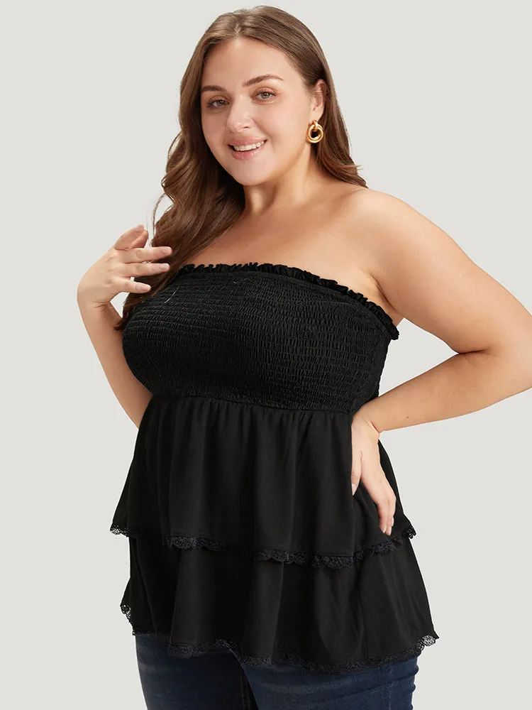 Solid Frill Trim Shirred Lace Ruffle Layered Tank Top sold by Bloomchic product image thumbnail 3