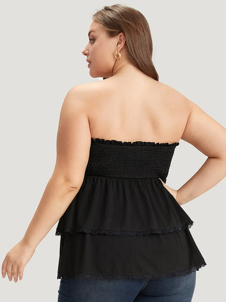 Solid Frill Trim Shirred Lace Ruffle Layered Tank Top sold by Bloomchic product image thumbnail 5