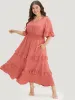 Plain Textured Shirred Waist Pocket Ruffle Trim Dress sold by Bloomchic