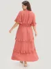 Plain Textured Shirred Waist Pocket Ruffle Trim Dress sold by Bloomchic