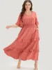 Plain Textured Shirred Waist Pocket Ruffle Trim Dress sold by Bloomchic