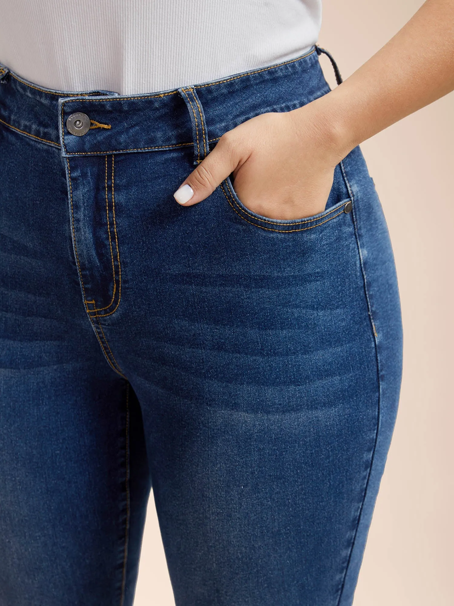 Whiskered Rolled Hem Slim-Fit Jeans sold by Bloomchic product image thumbnail 5