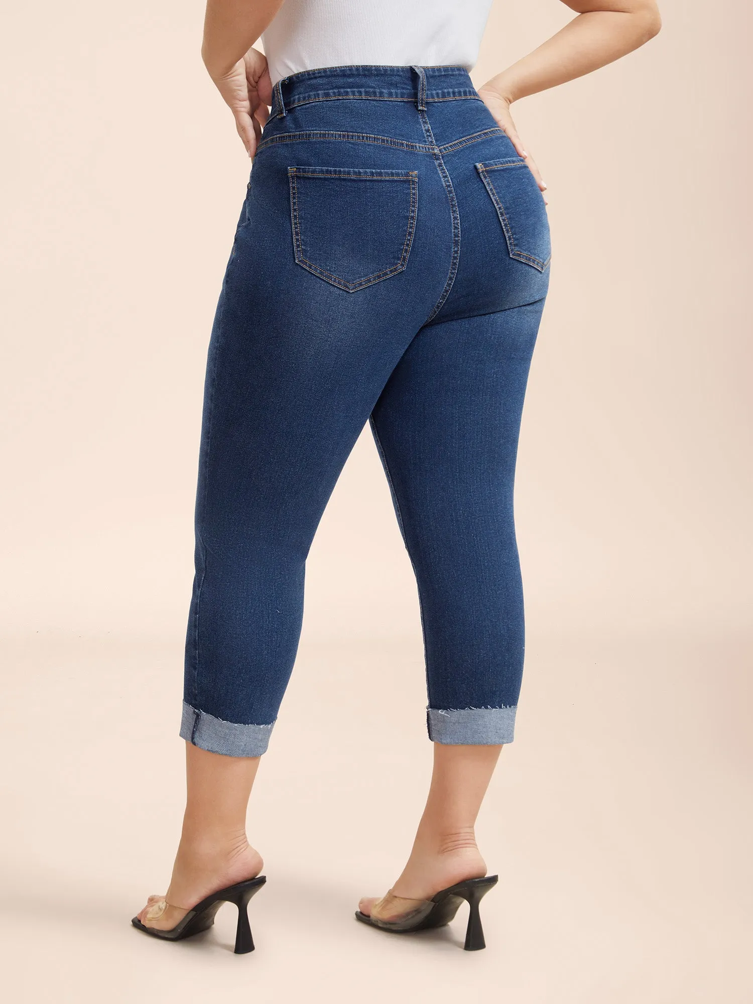 Whiskered Rolled Hem Slim-Fit Jeans sold by Bloomchic product image thumbnail 2