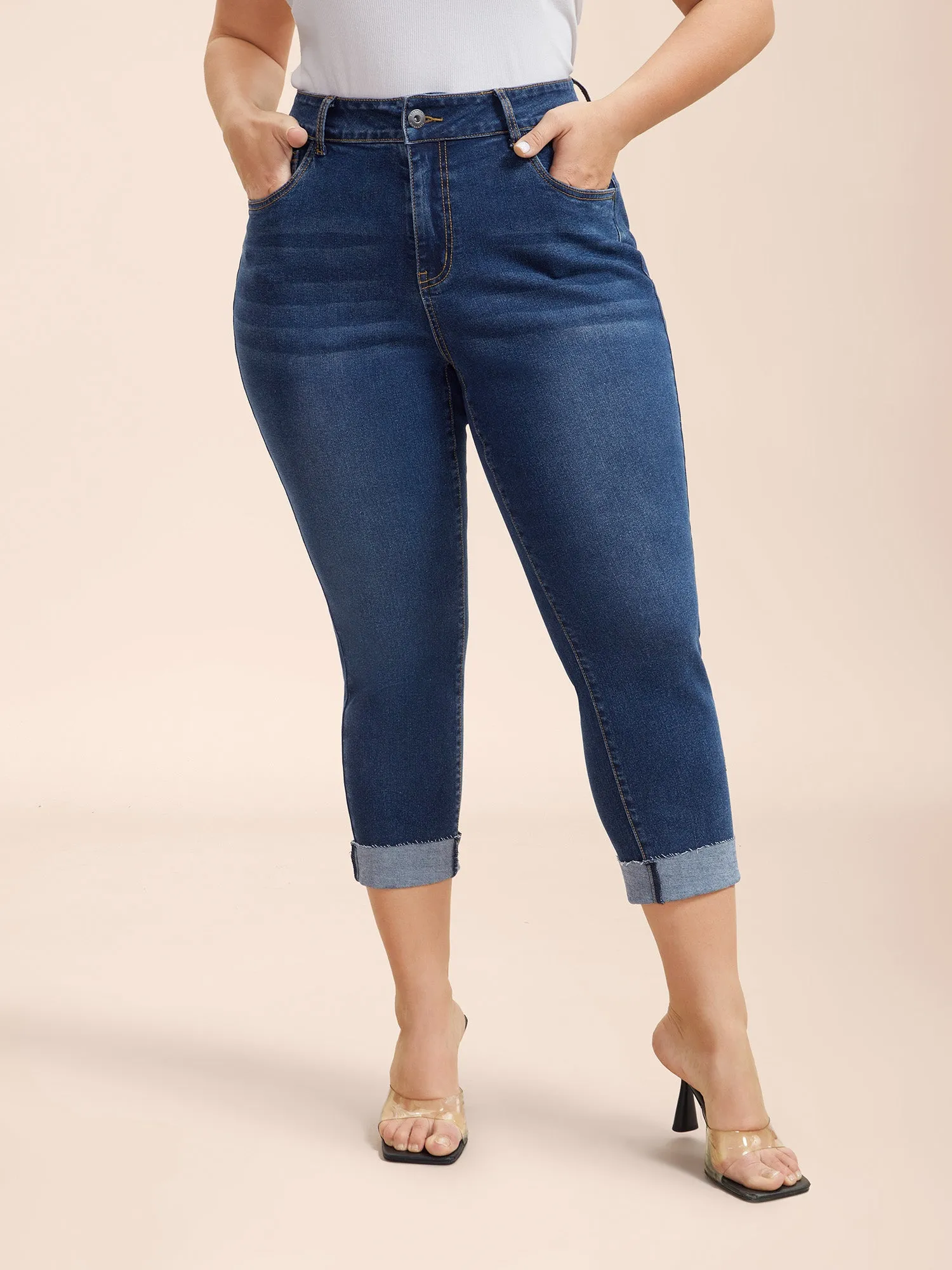 Whiskered Rolled Hem Slim-Fit Jeans sold by Bloomchic product image thumbnail 3
