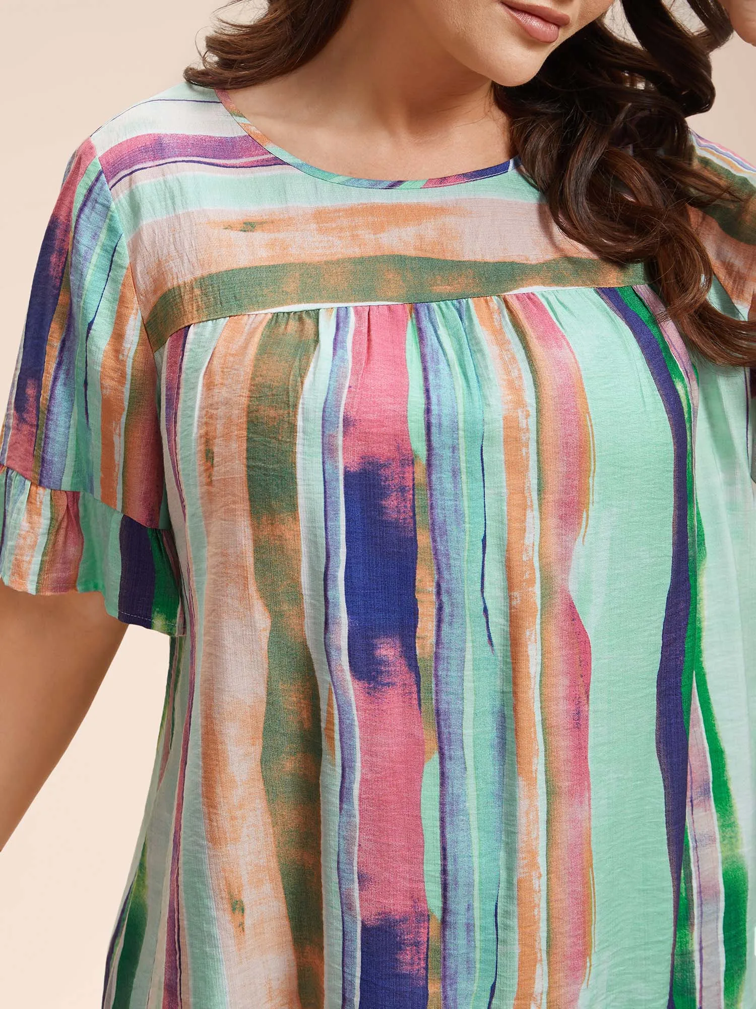 Multi-Color Striped Curved Hem Shirt sold by Bloomchic product image thumbnail 2