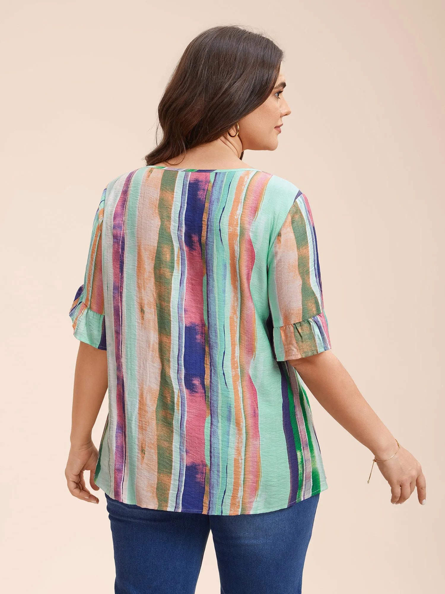 Multi-Color Striped Curved Hem Shirt sold by Bloomchic product image thumbnail 5