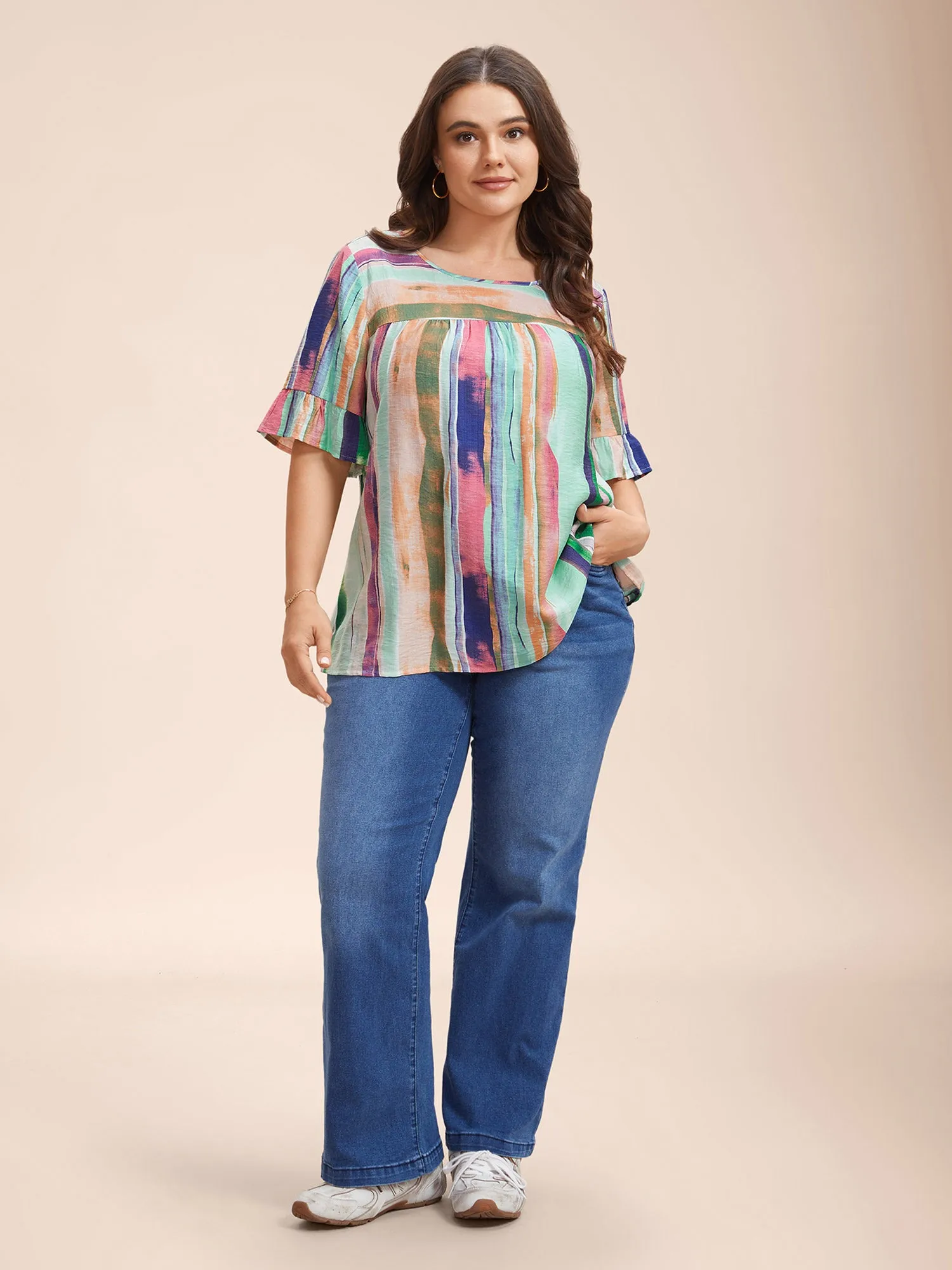 Multi-Color Striped Curved Hem Shirt sold by Bloomchic product image thumbnail 4