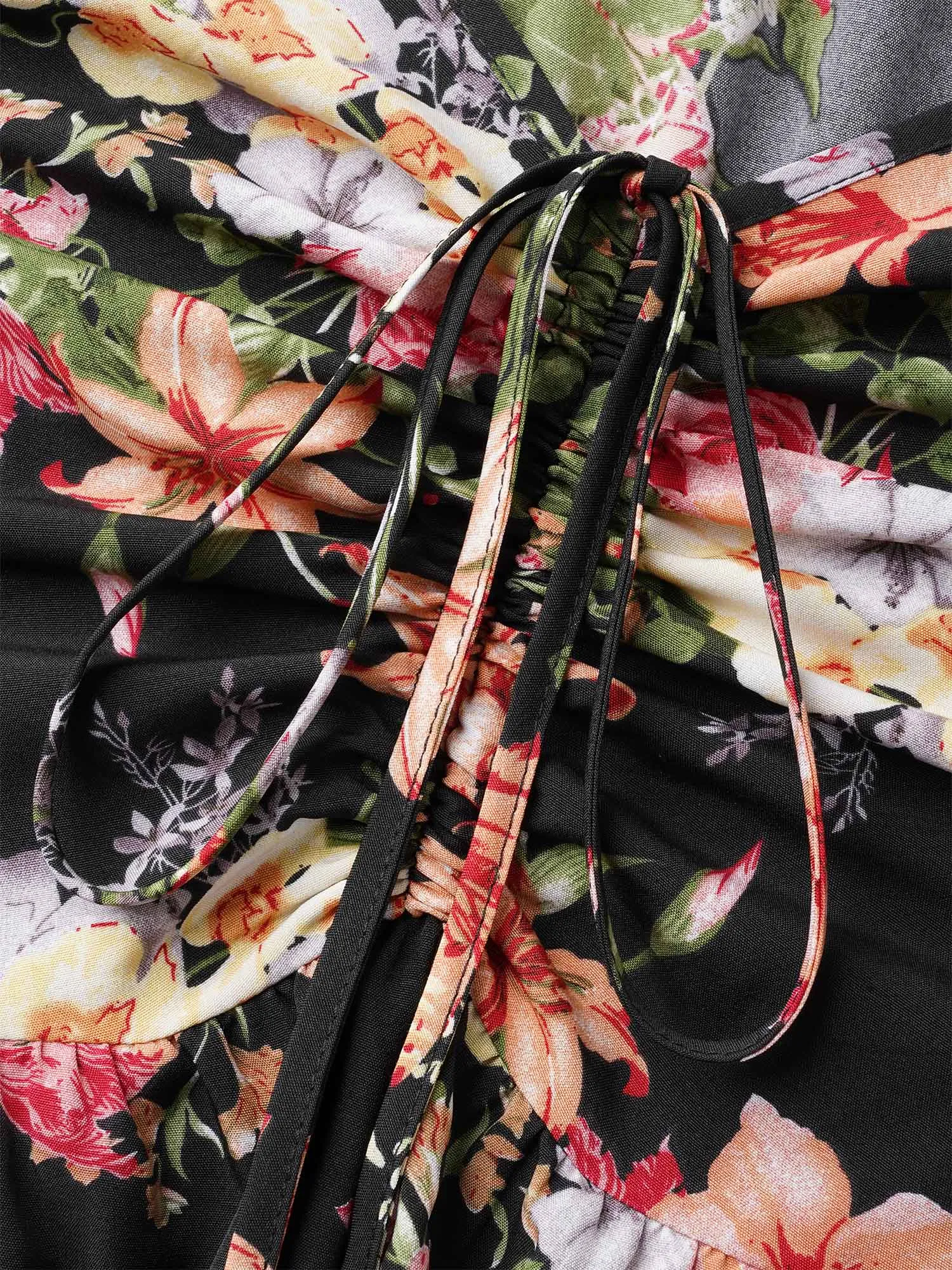 Sweetheart Neckline Drawstring Floral Midi Dress sold by Bloomchic product image thumbnail 5