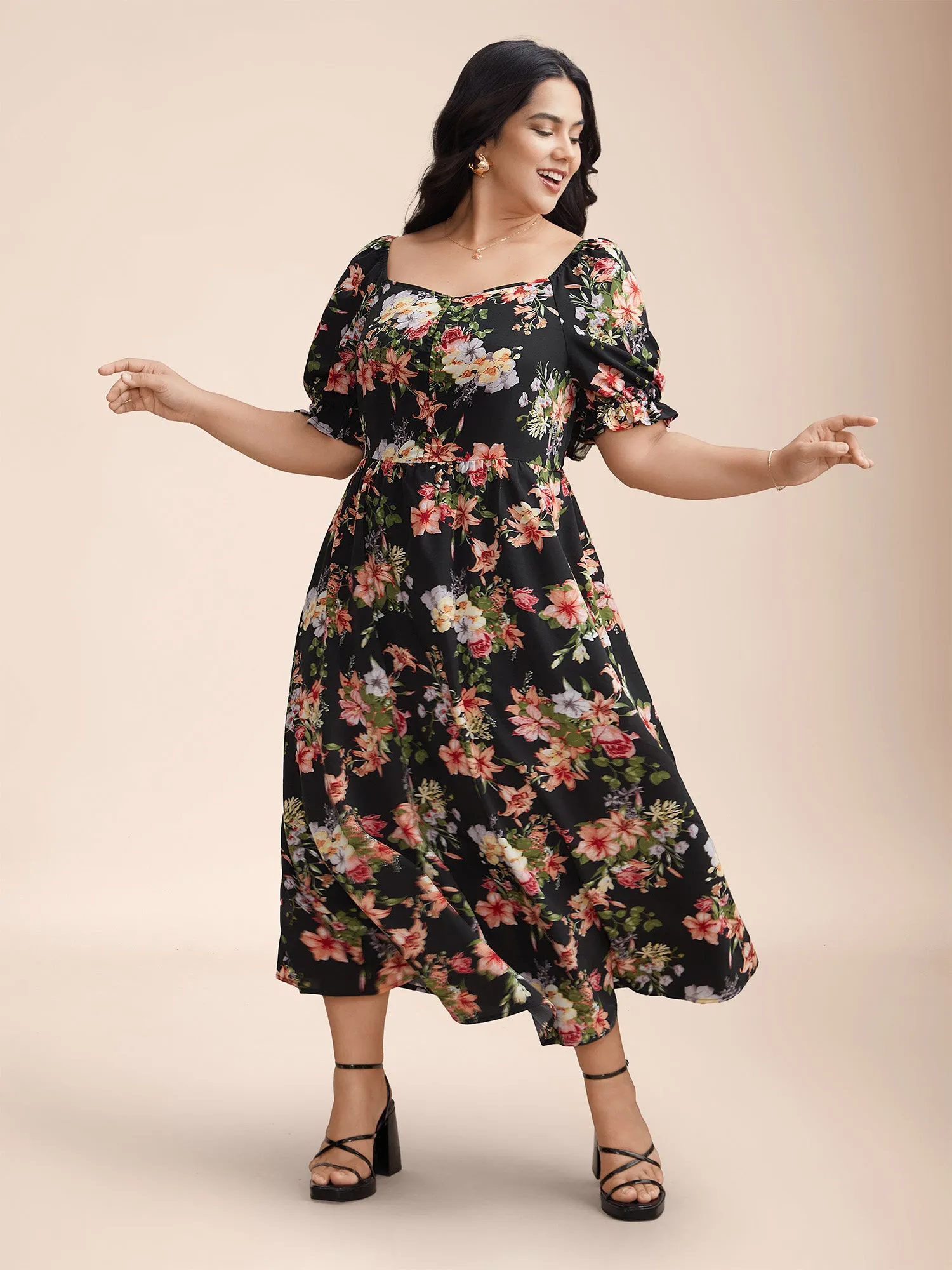 Sweetheart Neckline Drawstring Floral Midi Dress sold by Bloomchic product image thumbnail 2