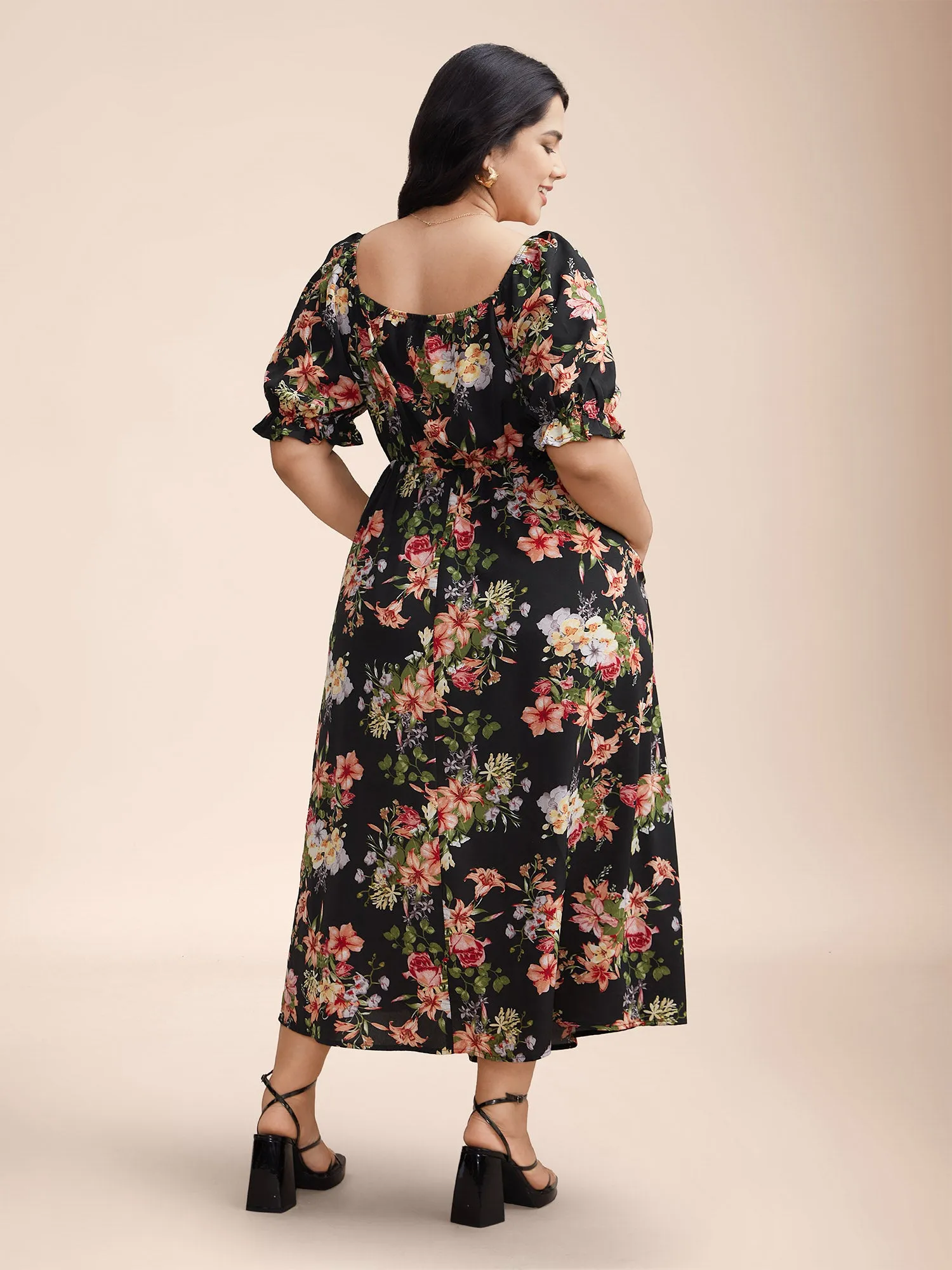 Sweetheart Neckline Drawstring Floral Midi Dress sold by Bloomchic product image thumbnail 4
