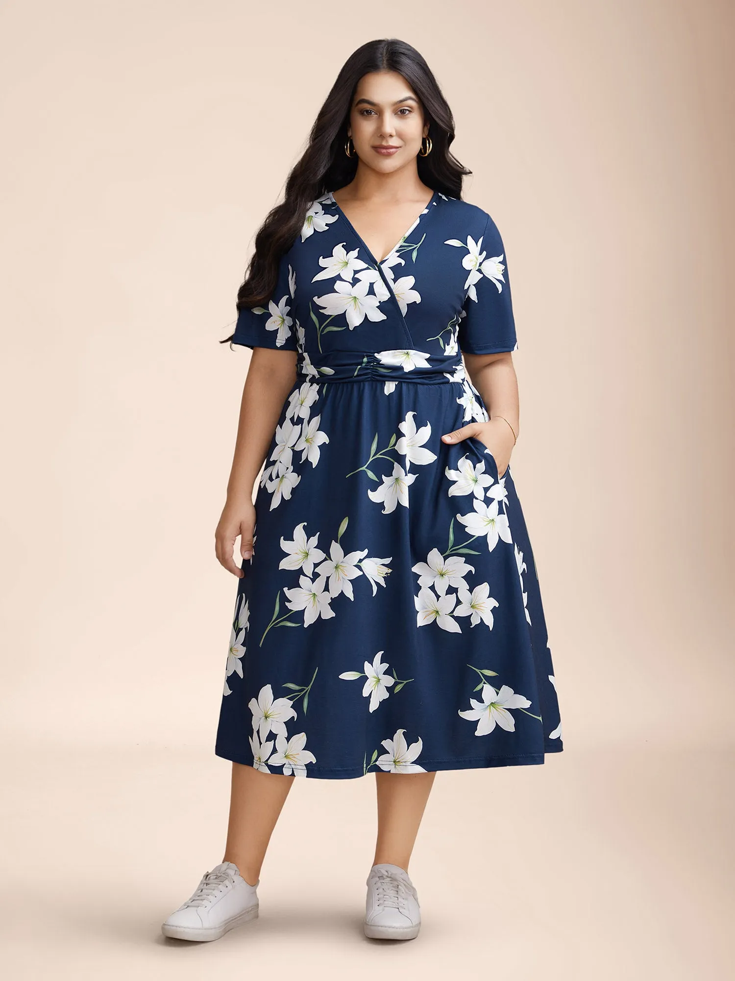 Floral Surplice Neck Pleated Midi Dress sold by Bloomchic product image thumbnail 3