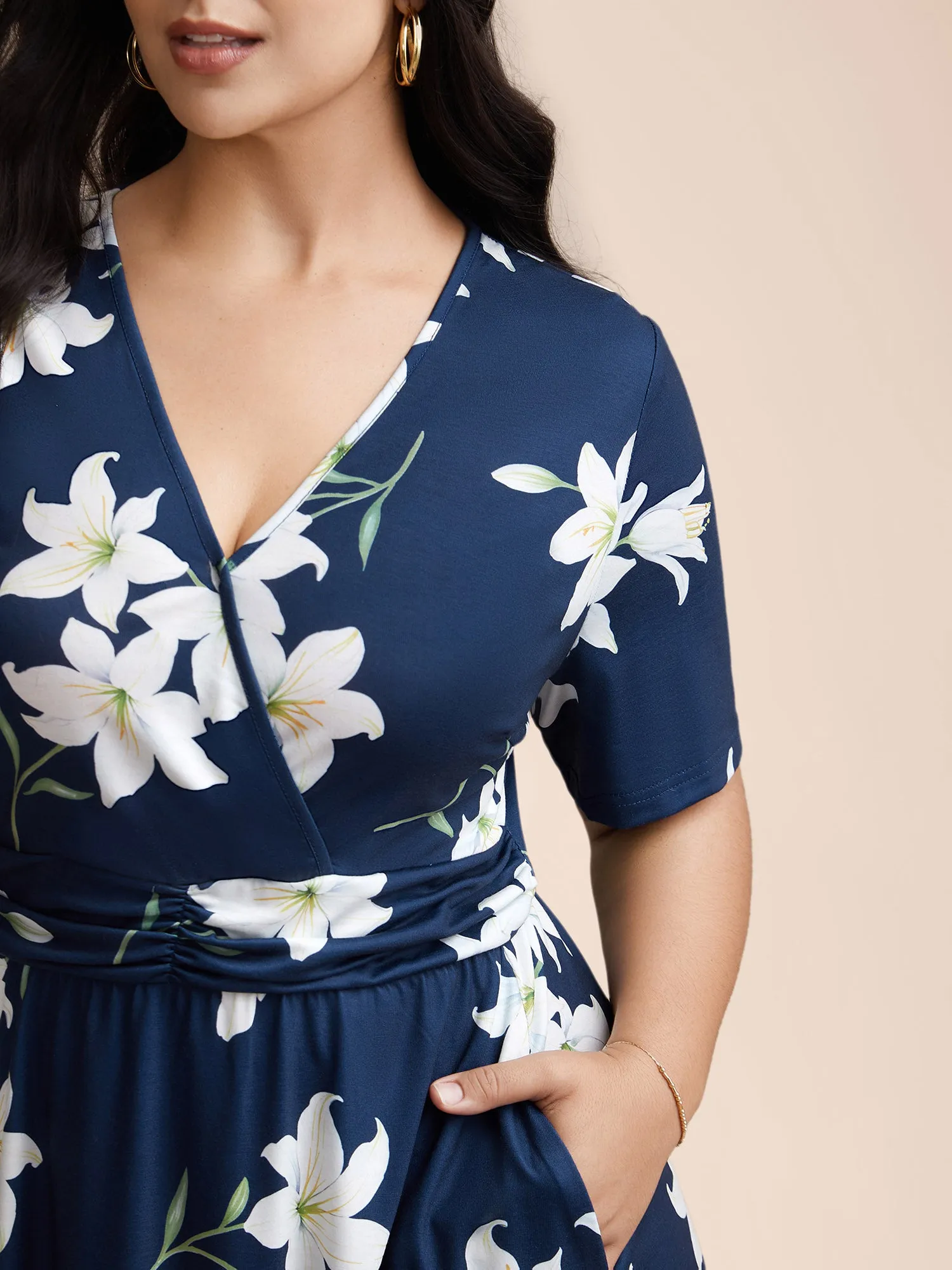 Floral Surplice Neck Pleated Midi Dress sold by Bloomchic product image thumbnail 2