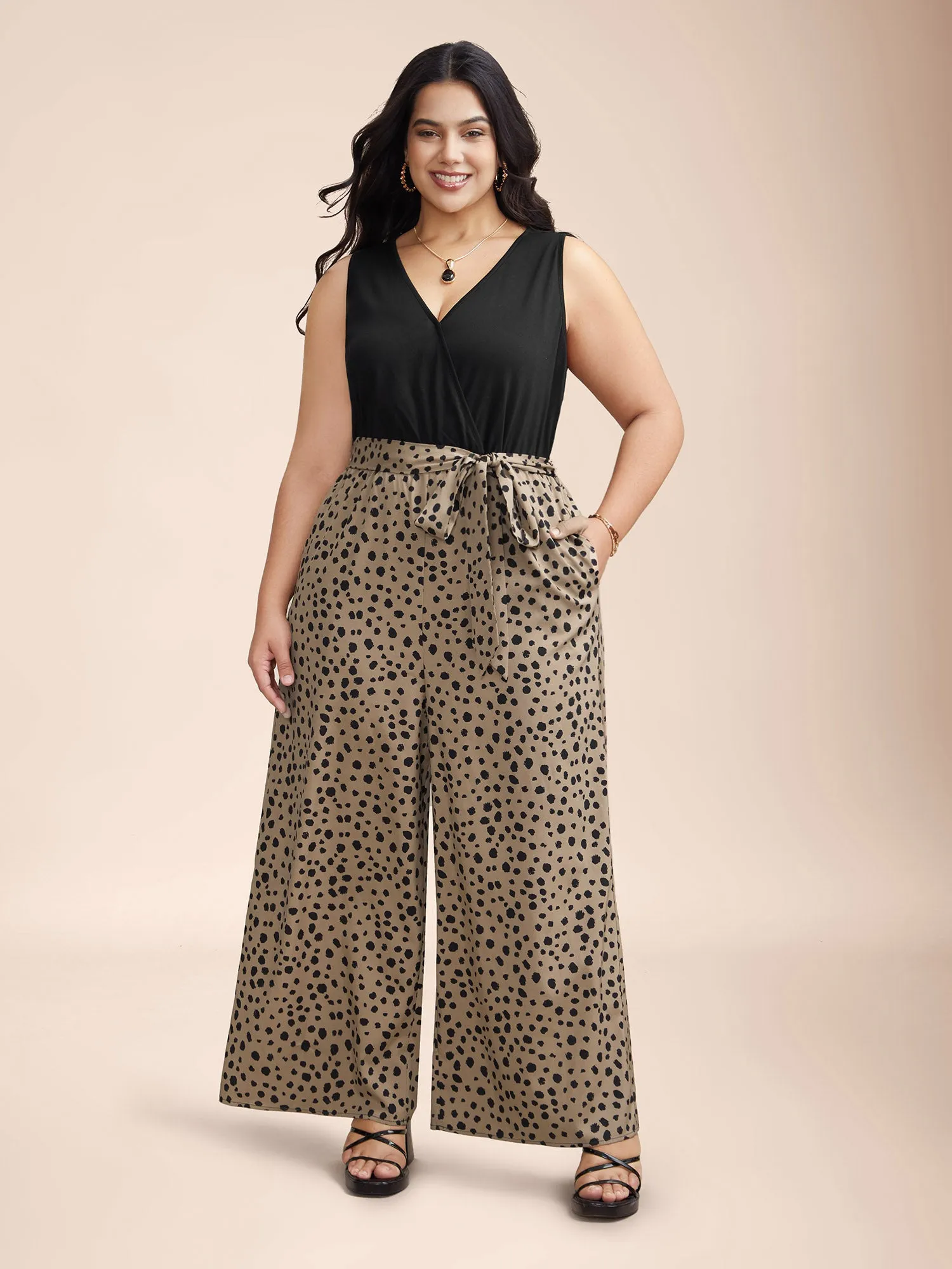 Spliced Belted Pockets Contrast Jumpsuit sold by Bloomchic