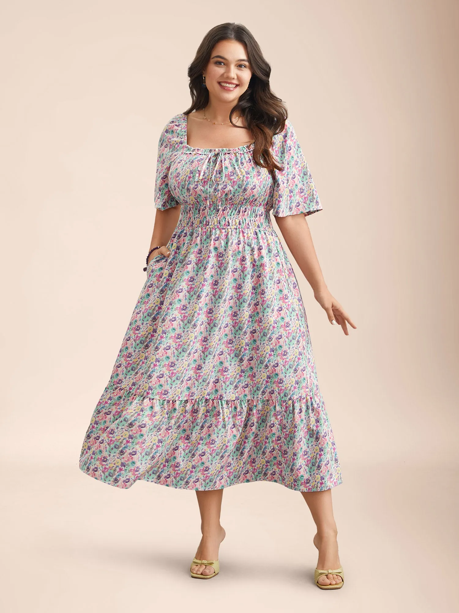 Smocked Waist Floral Ties Tiered Maxi Dress sold by Bloomchic product image thumbnail 3