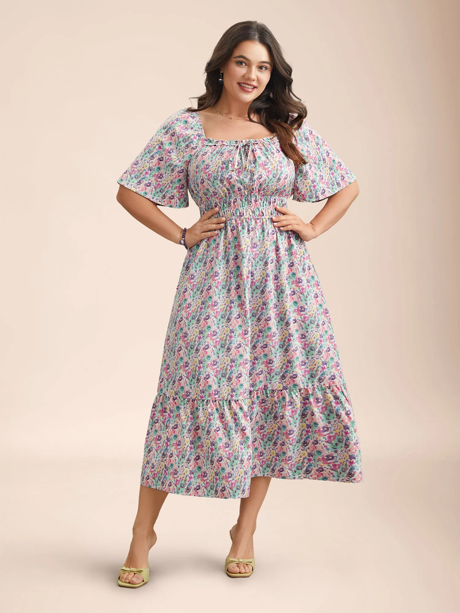 Smocked Waist Floral Ties Tiered Maxi Dress sold by Bloomchic product image thumbnail 2