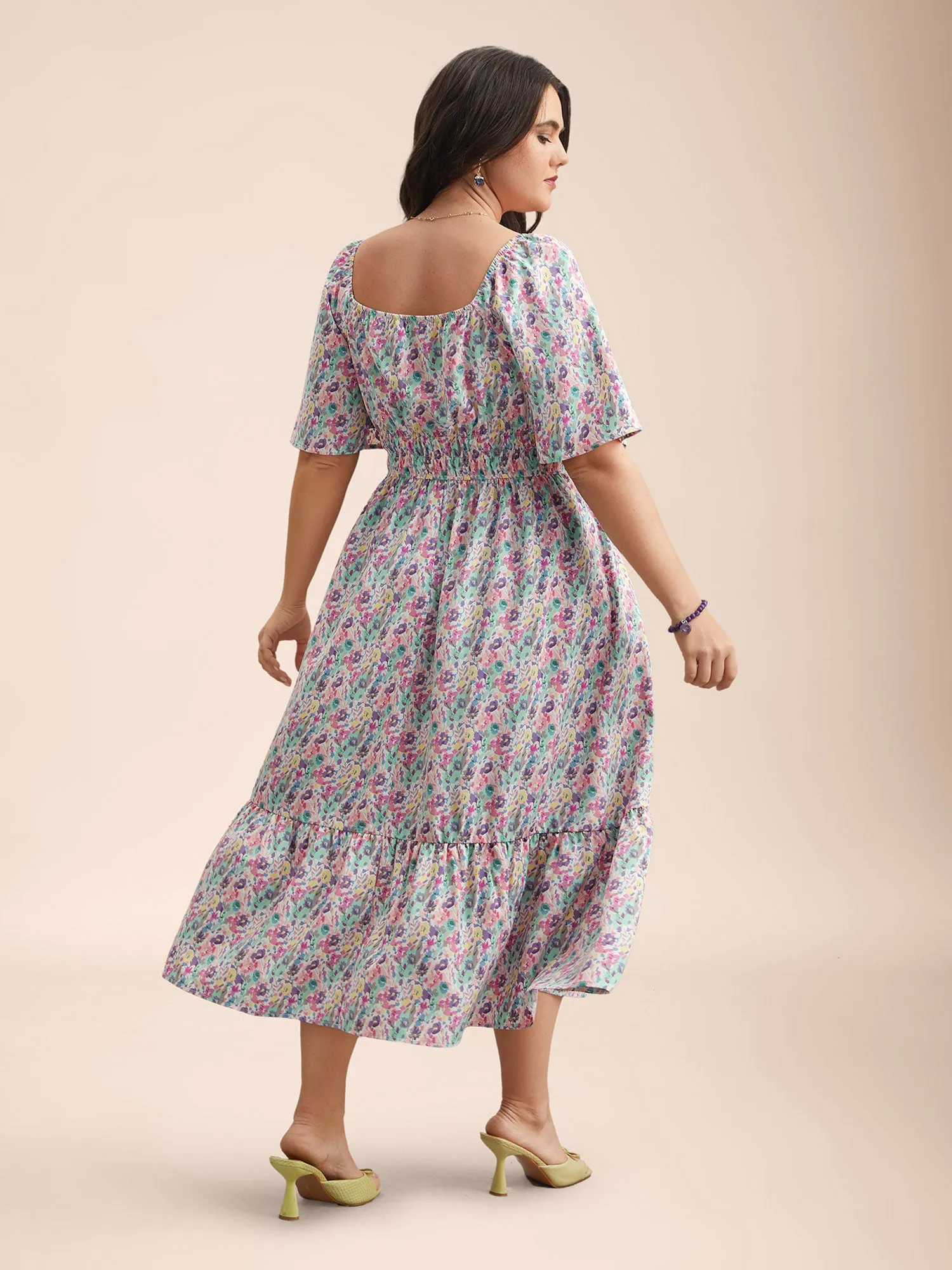 Smocked Waist Floral Ties Tiered Maxi Dress sold by Bloomchic product image thumbnail 5