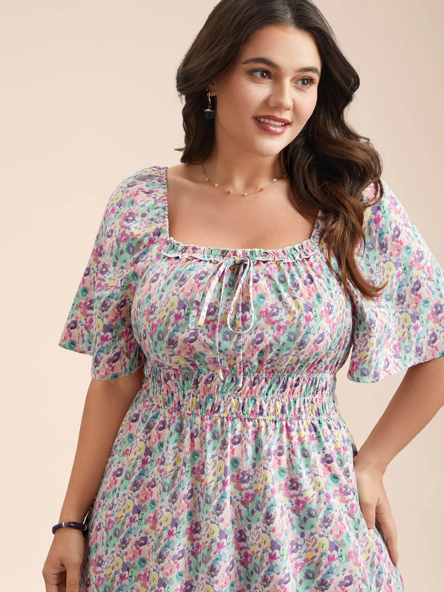 Smocked Waist Floral Ties Tiered Maxi Dress sold by Bloomchic