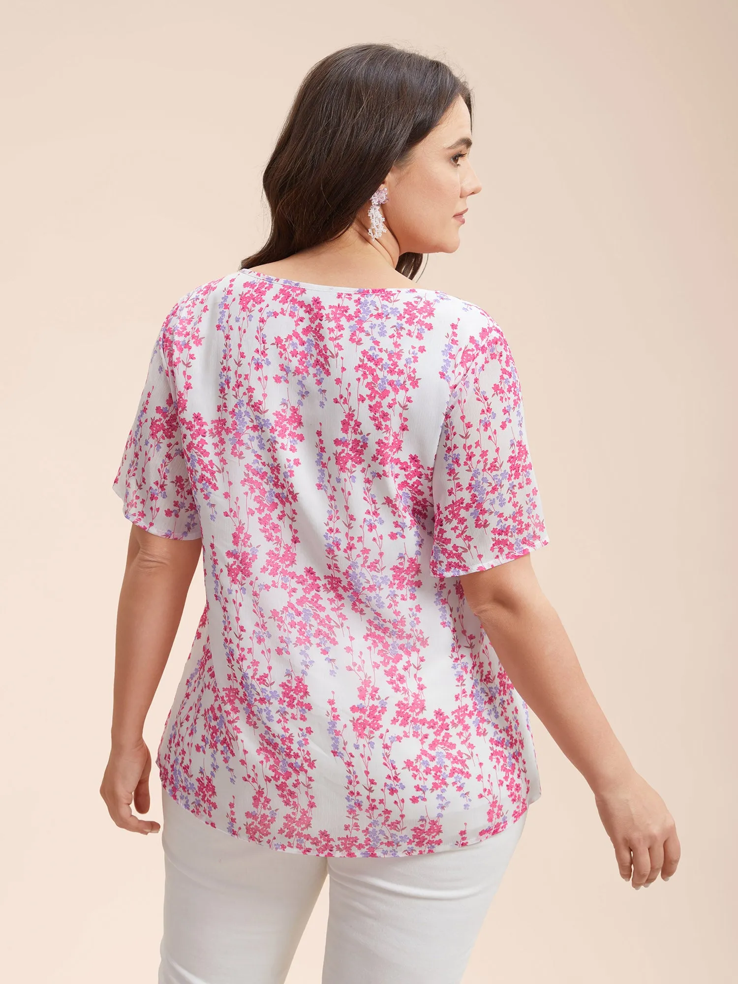 Floral Neck Cut-Out Flutter Sleeve Shirt sold by Bloomchic product image thumbnail 3