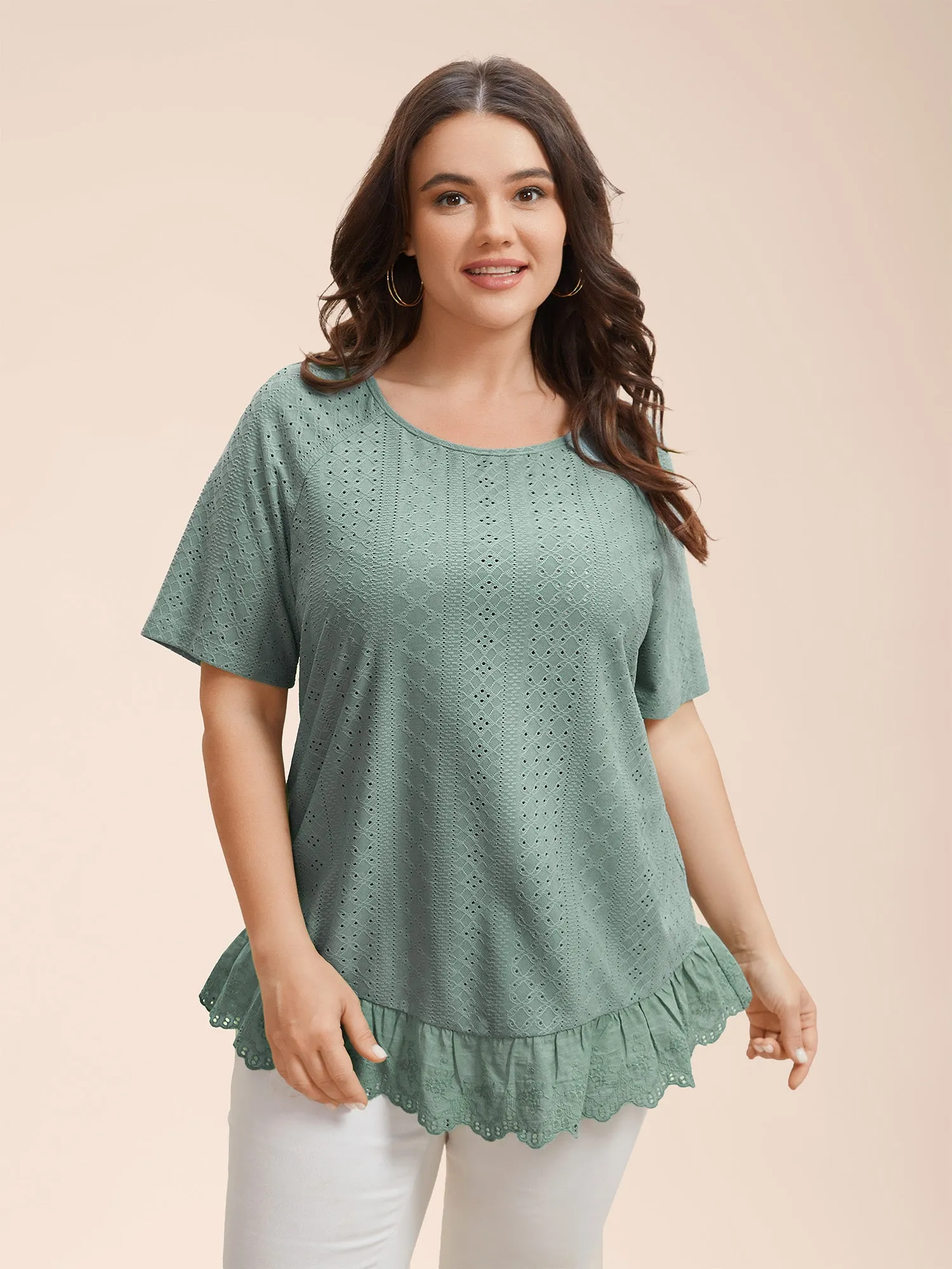 Textured Raglan Sleeve Lace Top sold by Bloomchic