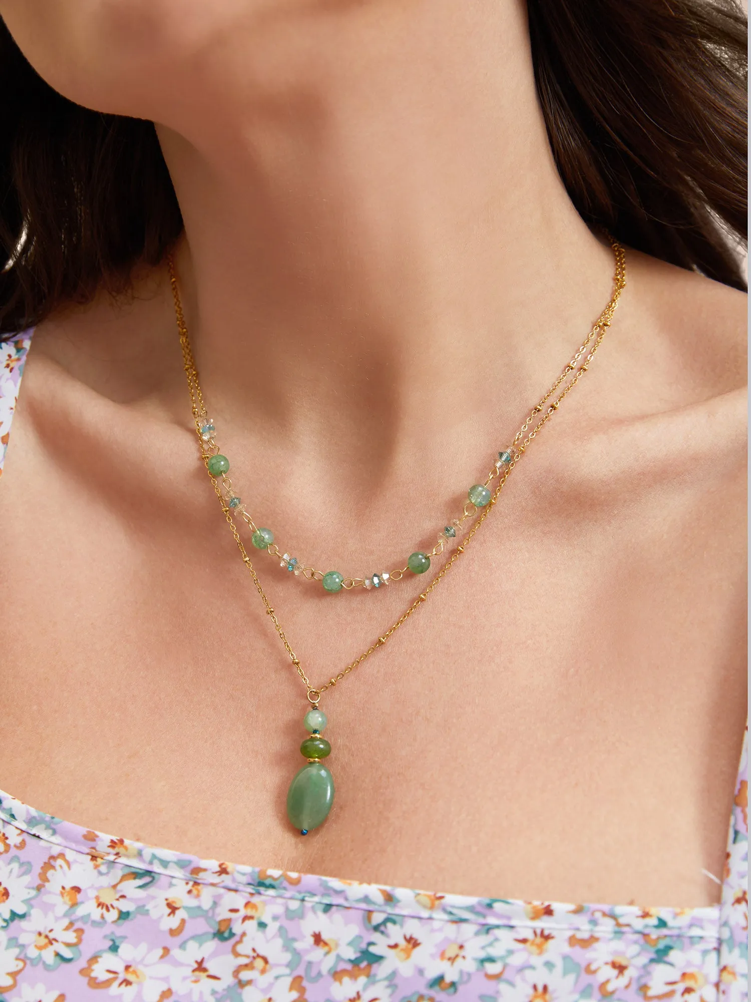 Natural Stone Layered Necklace sold by Bloomchic