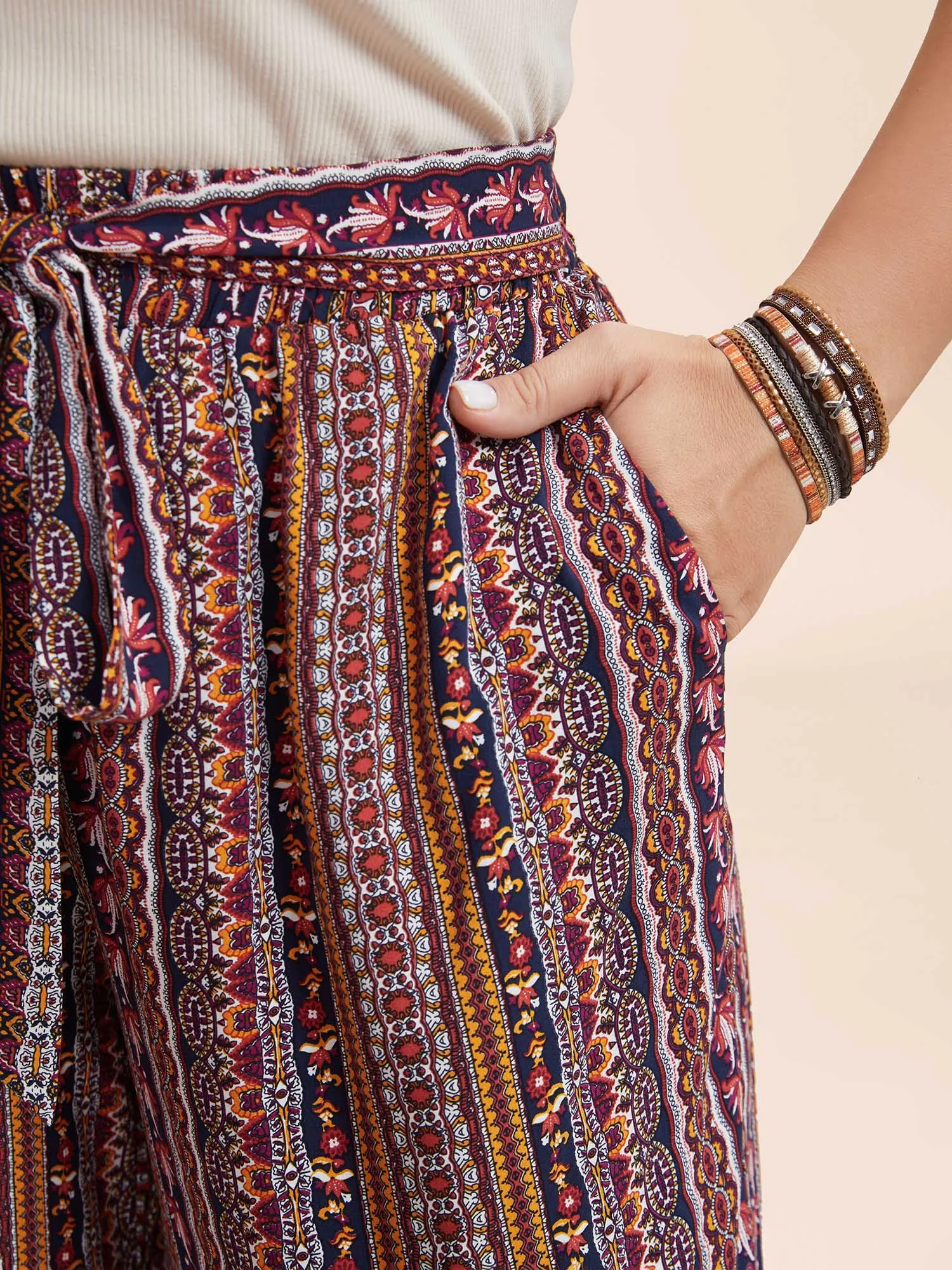 Boho Print Belted Flared Pants sold by Bloomchic product image thumbnail 3