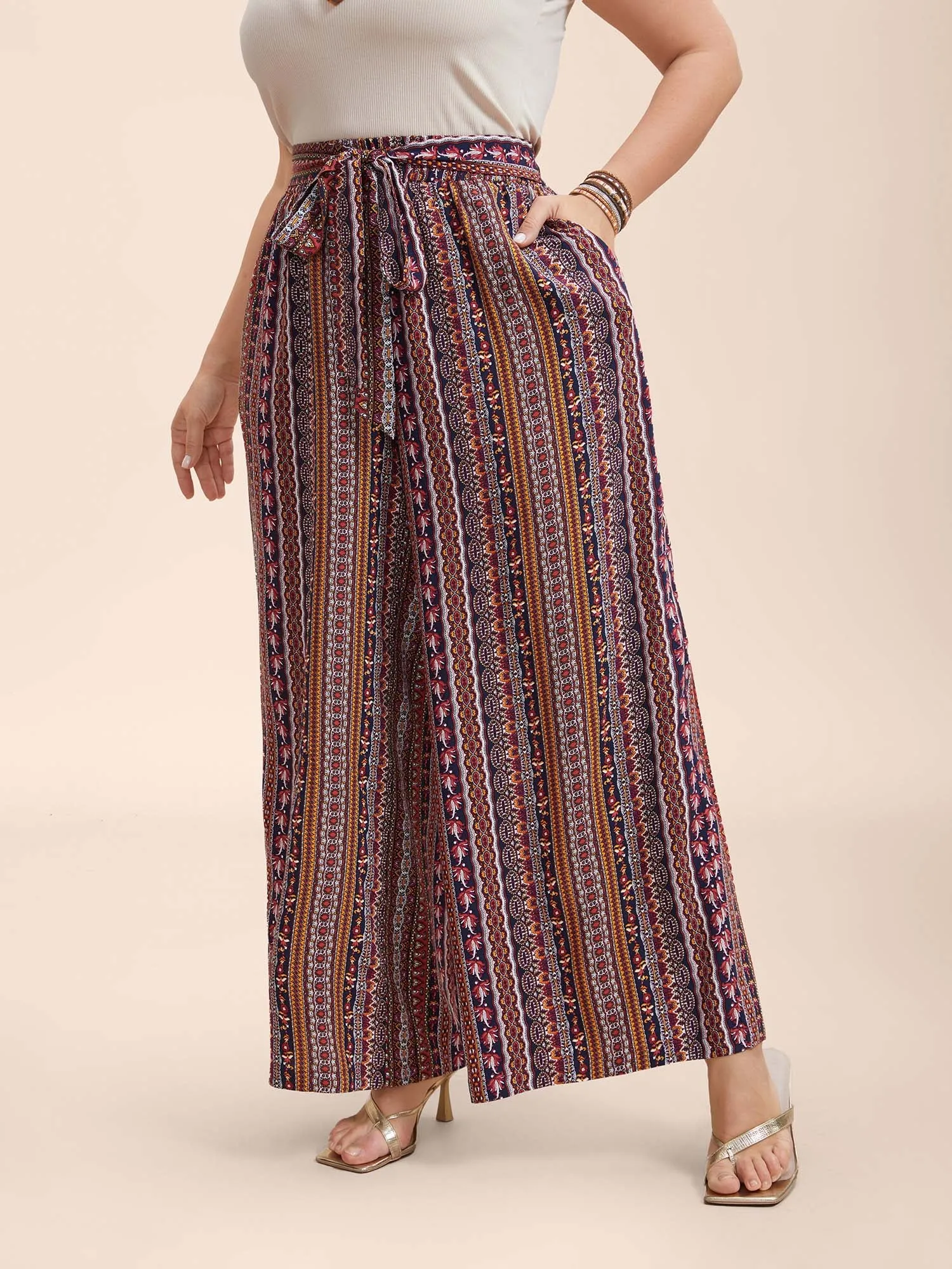 Boho Print Belted Flared Pants sold by Bloomchic product image thumbnail 4