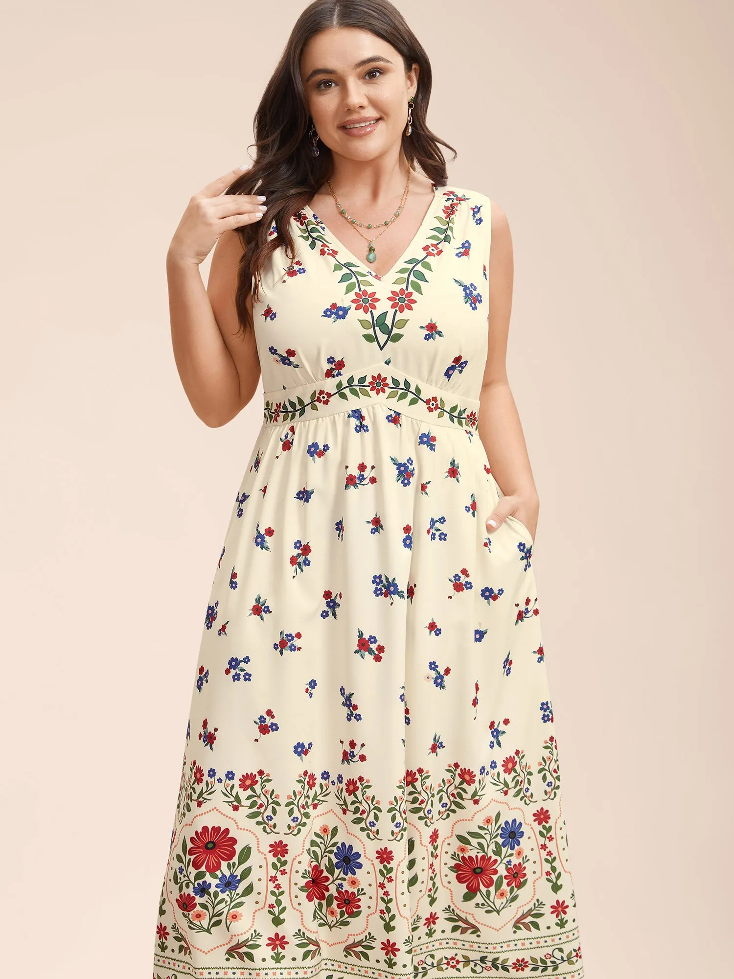 Floral Print V-Neck Waist-Cinched Dress sold by Bloomchic product image thumbnail 3