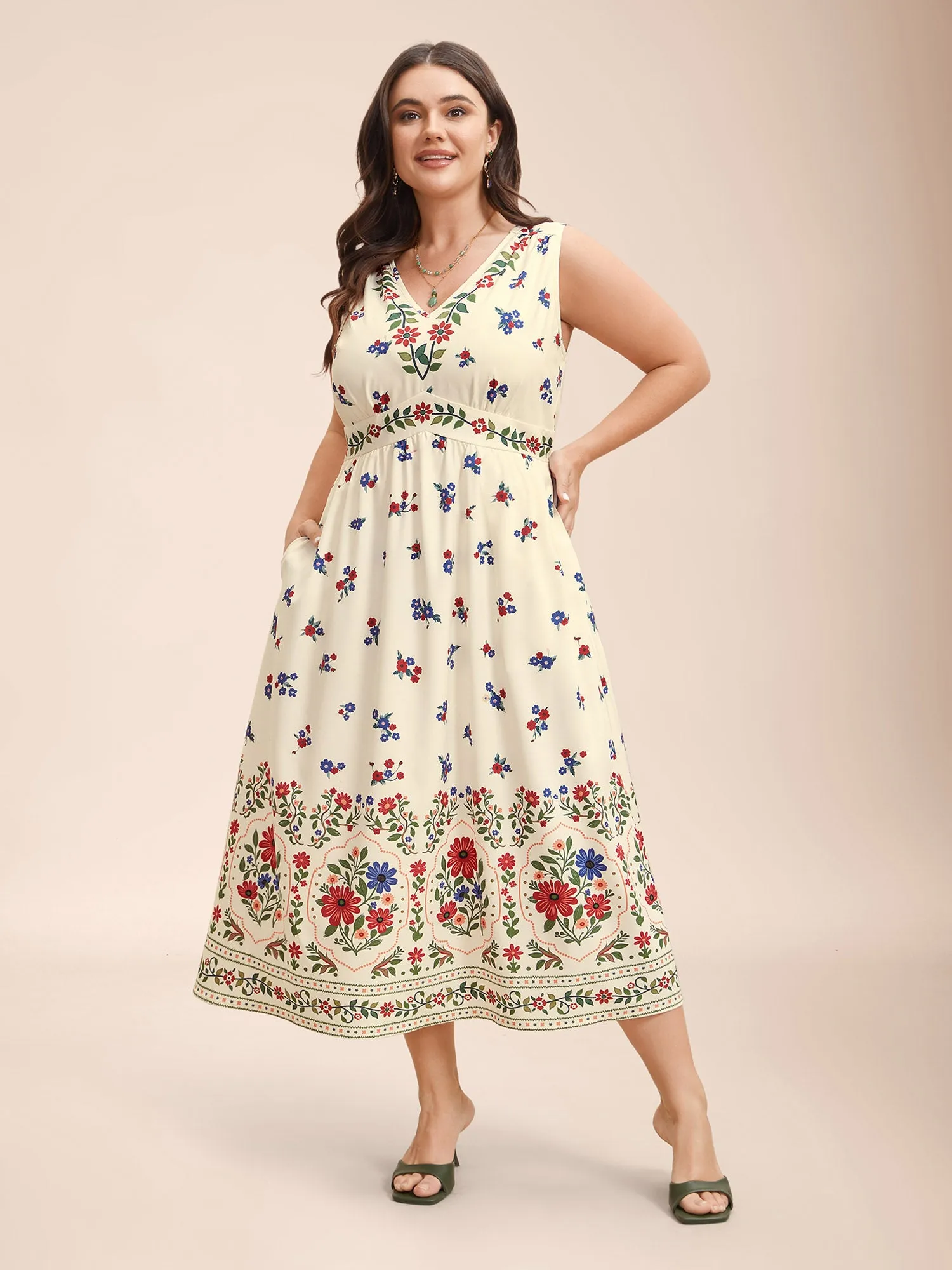 Floral Print V-Neck Waist-Cinched Dress sold by Bloomchic