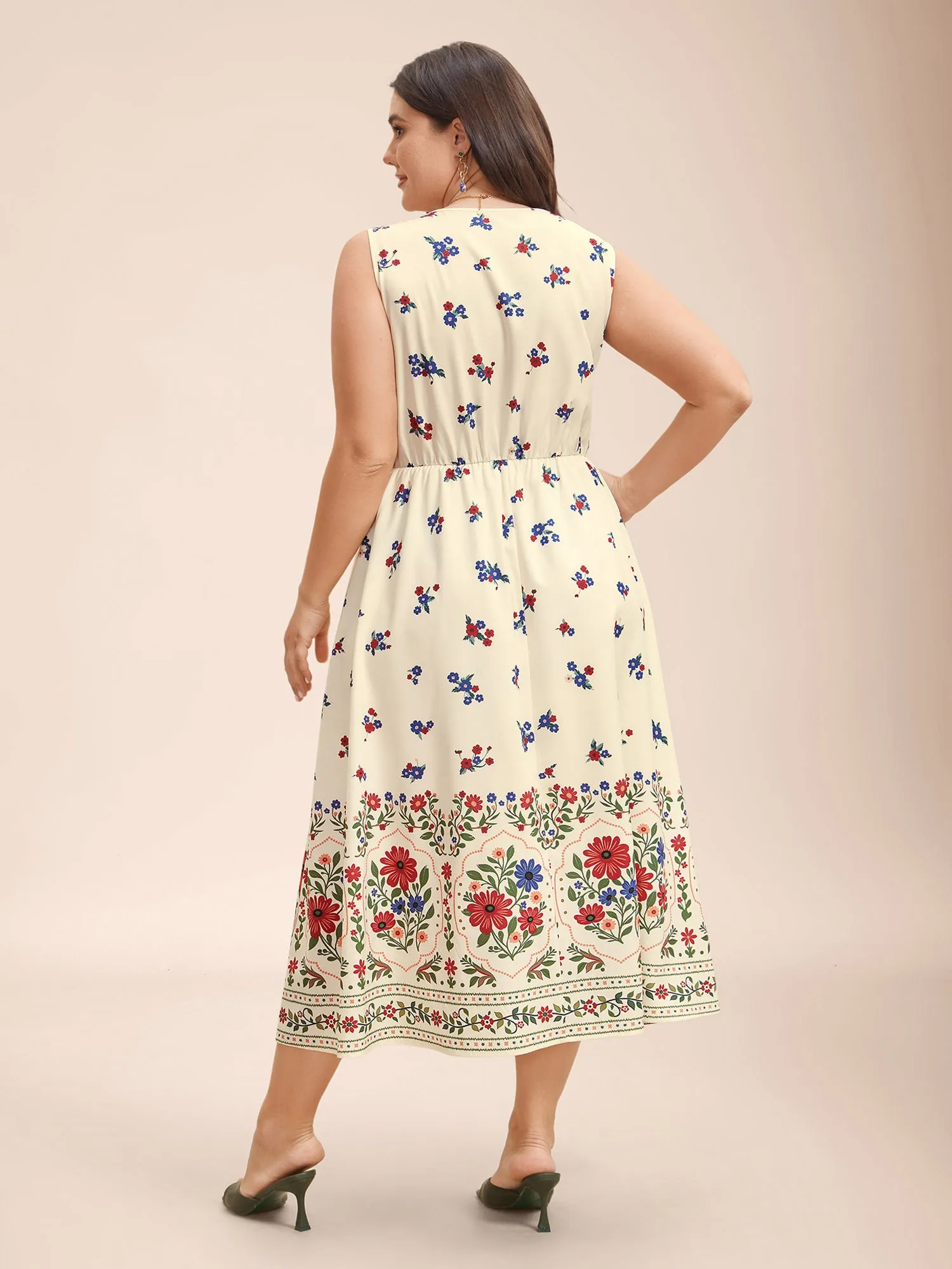 Floral Print V-Neck Waist-Cinched Dress sold by Bloomchic product image thumbnail 5