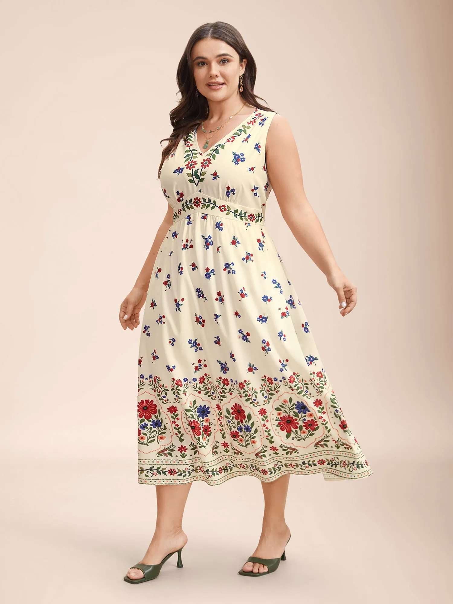 Floral Print V-Neck Waist-Cinched Dress sold by Bloomchic product image thumbnail 4