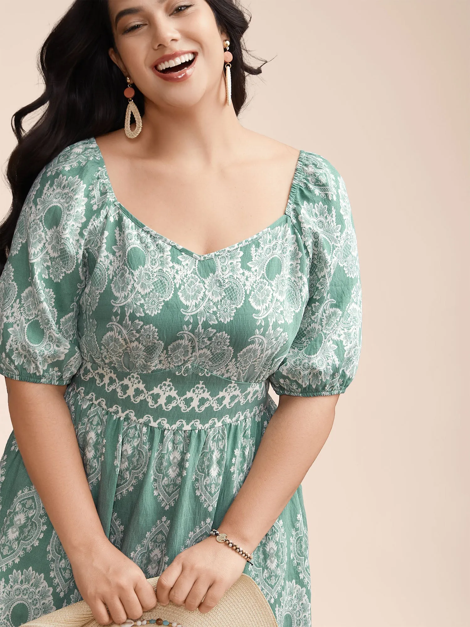 Boho Print Waist Defining Midi Dress sold by Bloomchic product image thumbnail 3