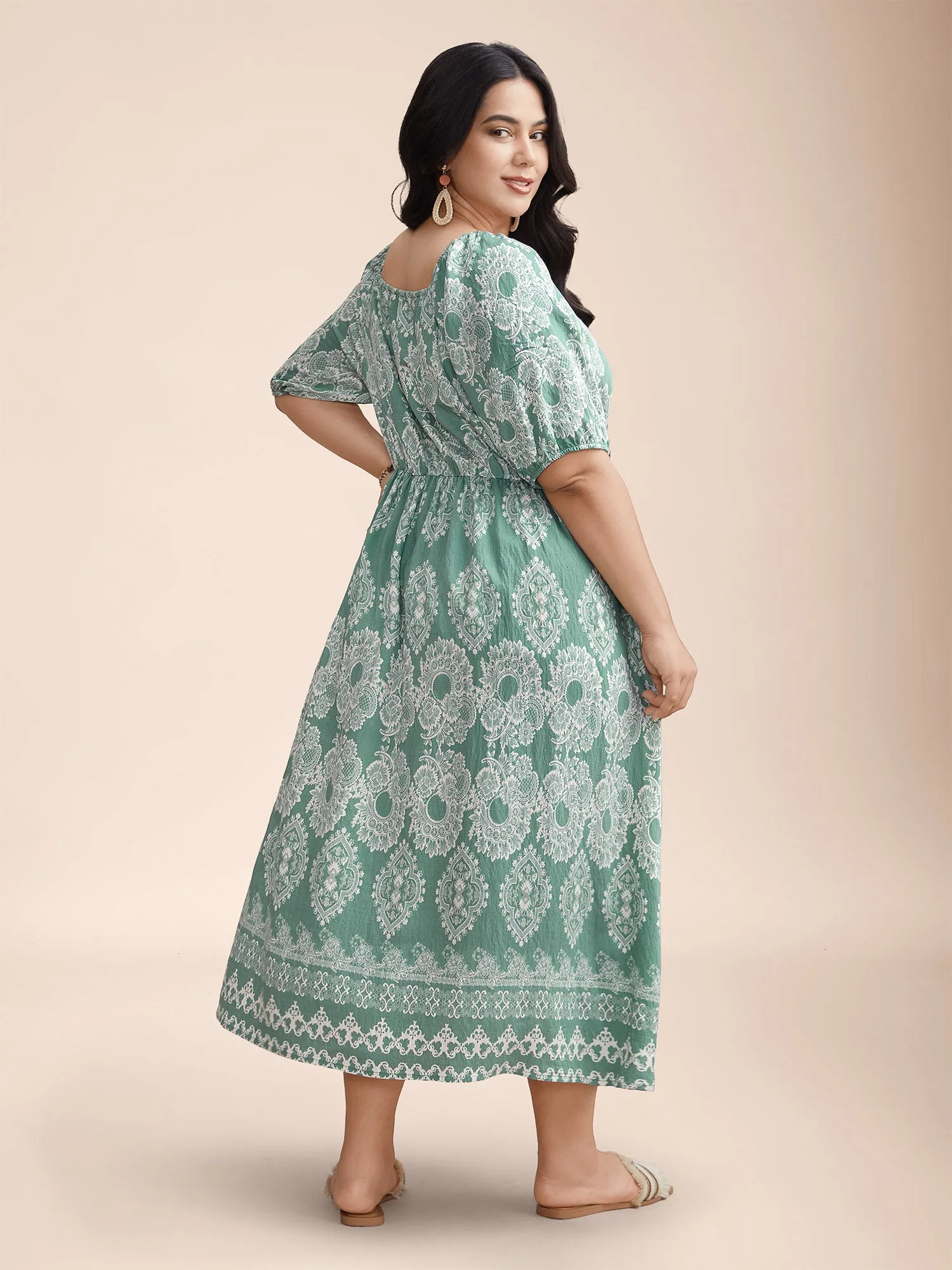 Boho Print Waist Defining Midi Dress sold by Bloomchic product image thumbnail 4
