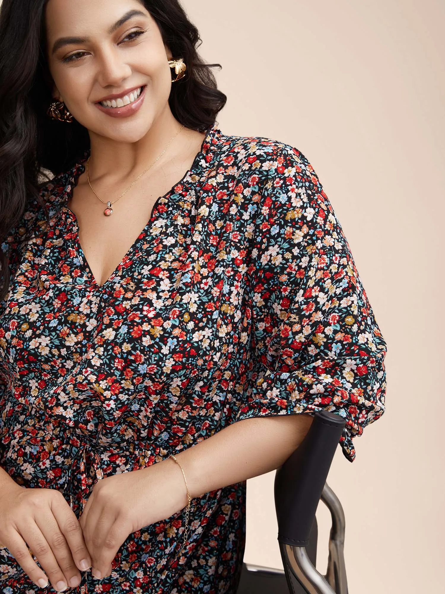 Floral Print Drawstring Pockets Flared Midi Dress sold by Bloomchic