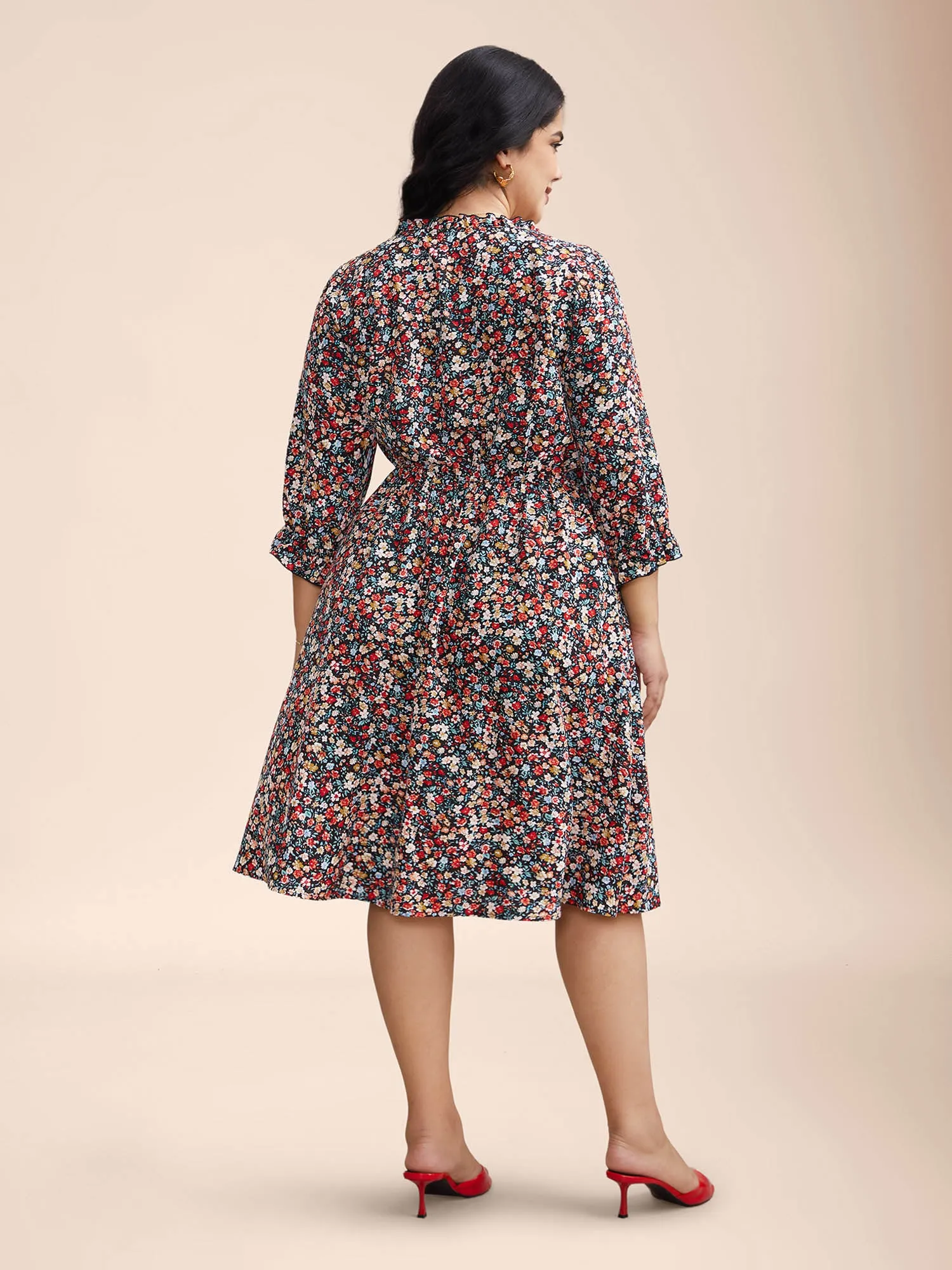 Floral Print Drawstring Pockets Flared Midi Dress sold by Bloomchic product image thumbnail 4