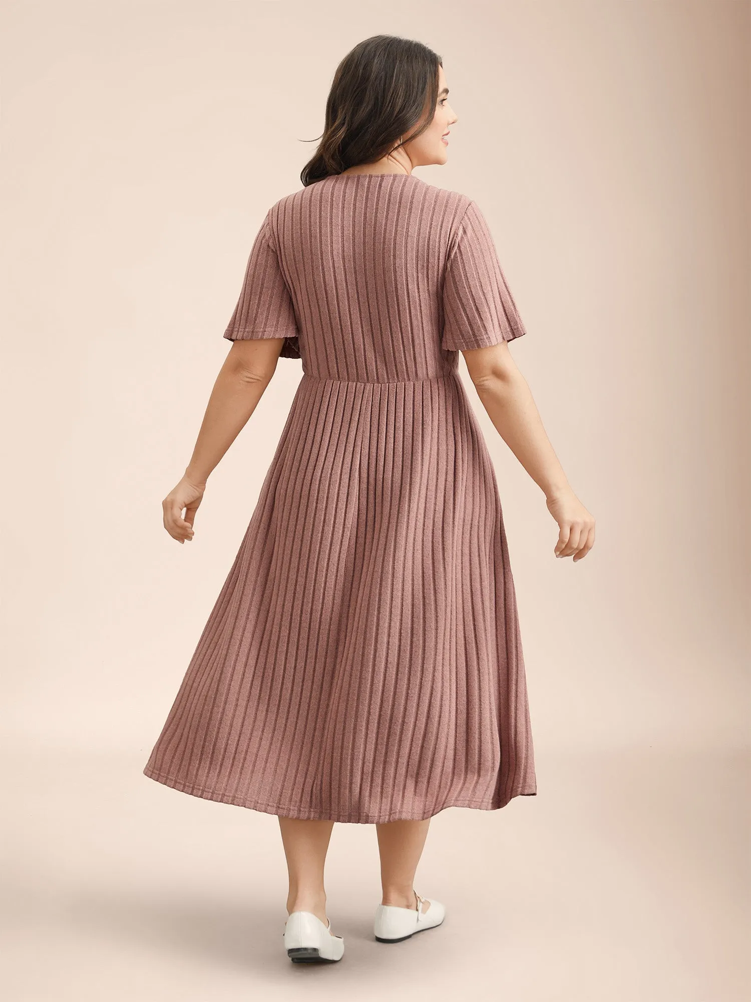 Ribbed Ruffled Lace Edges Midi Dress sold by Bloomchic product image thumbnail 5