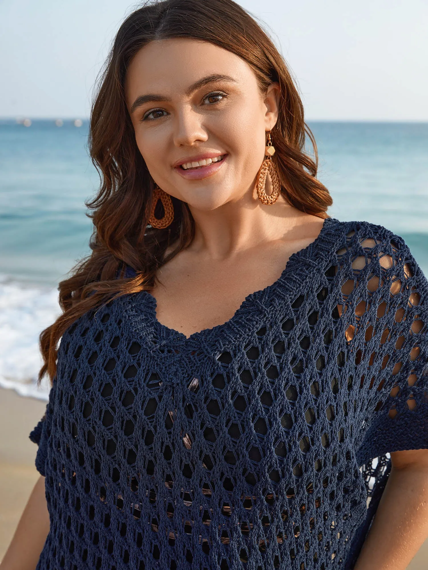 V Neck Cut-Out Plain Textured Swim Cover Up sold by Bloomchic product image thumbnail 4