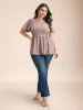 Sheer Textured Lace Panel Flared Top sold by Bloomchic