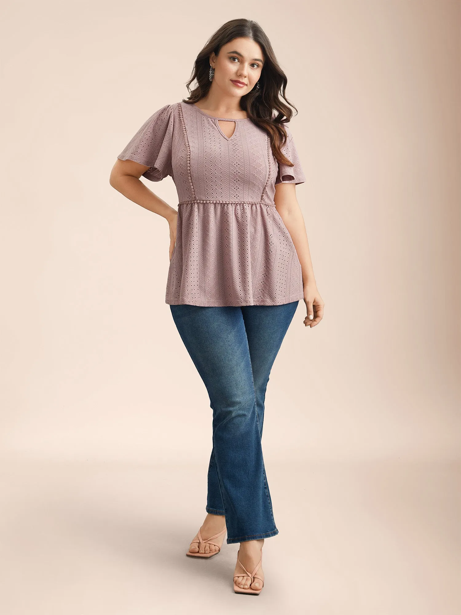 Sheer Textured Lace Panel Flared Top sold by Bloomchic product image thumbnail 2