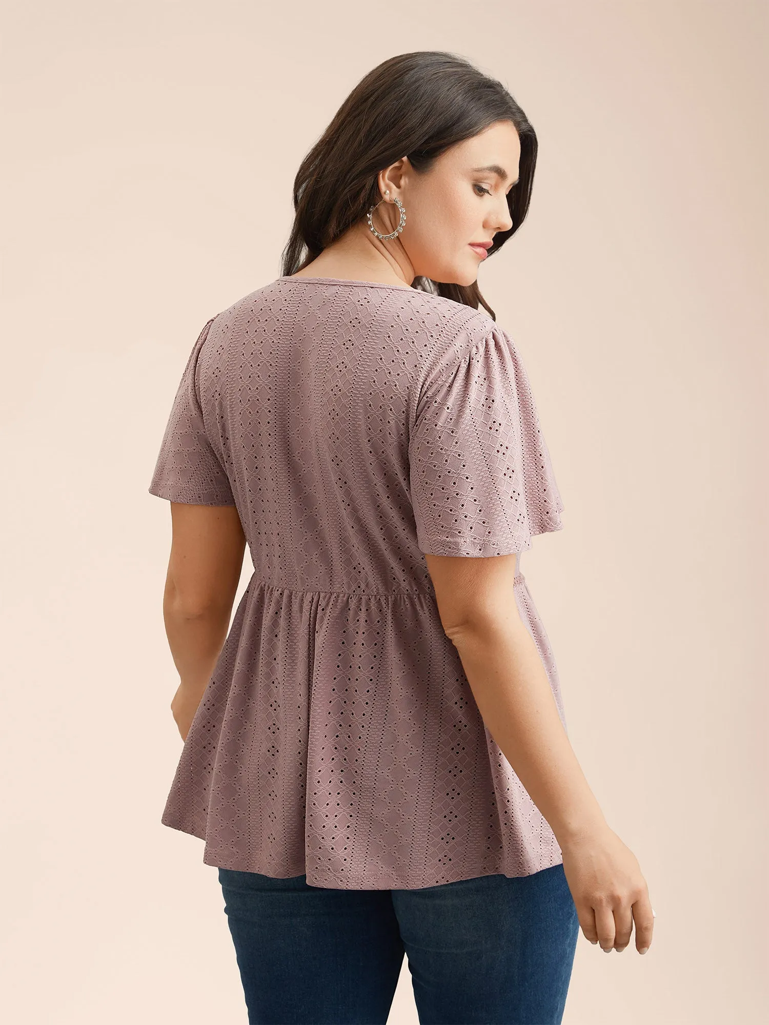 Sheer Textured Lace Panel Flared Top sold by Bloomchic product image thumbnail 4