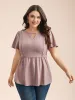 Sheer Textured Lace Panel Flared Top sold by Bloomchic