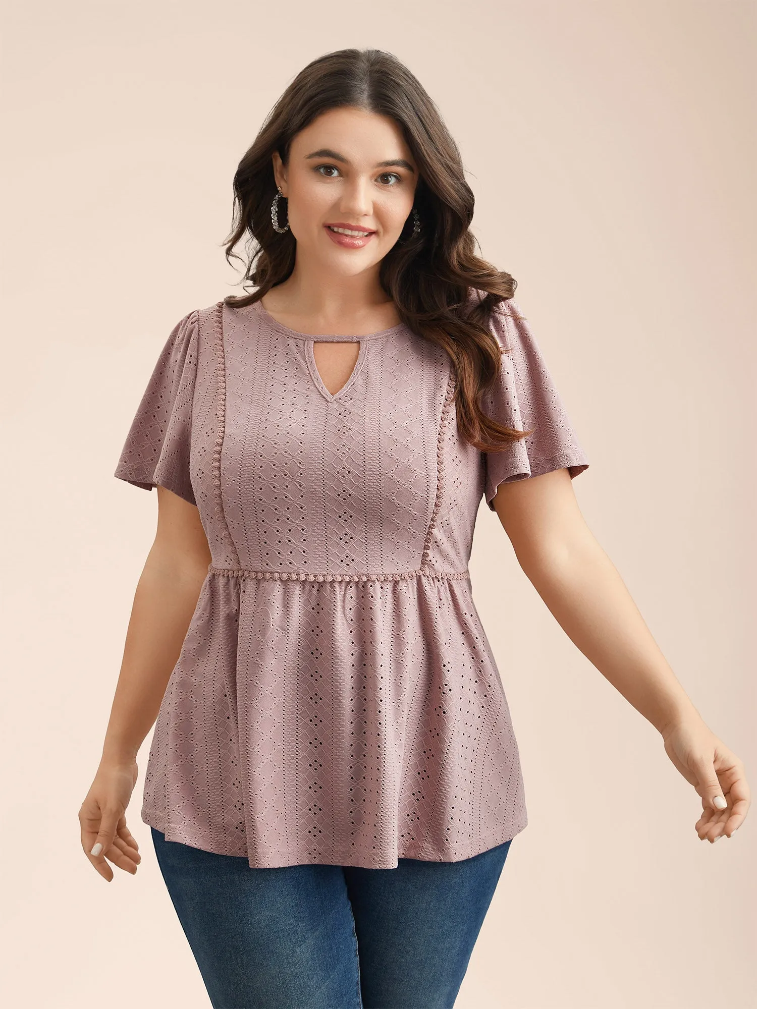 Sheer Textured Lace Panel Flared Top sold by Bloomchic product image thumbnail 3