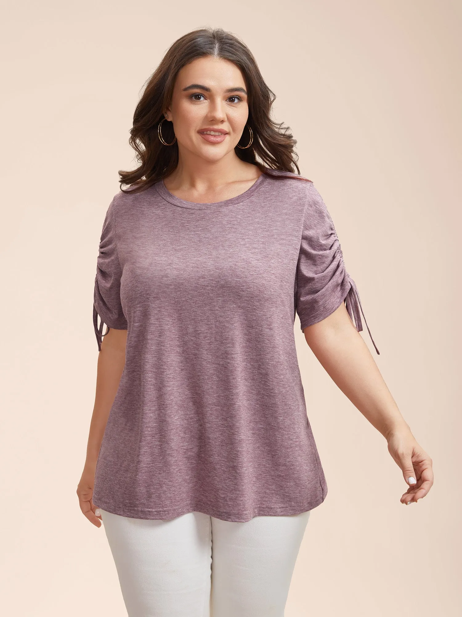 Stretchy Heather Fabric Drawstring Sleeve T-Shirt sold by Bloomchic