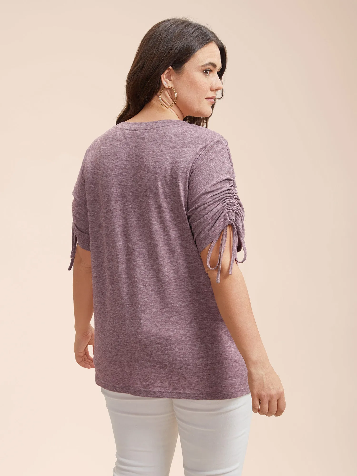 Stretchy Heather Fabric Drawstring Sleeve T-Shirt sold by Bloomchic product image thumbnail 3