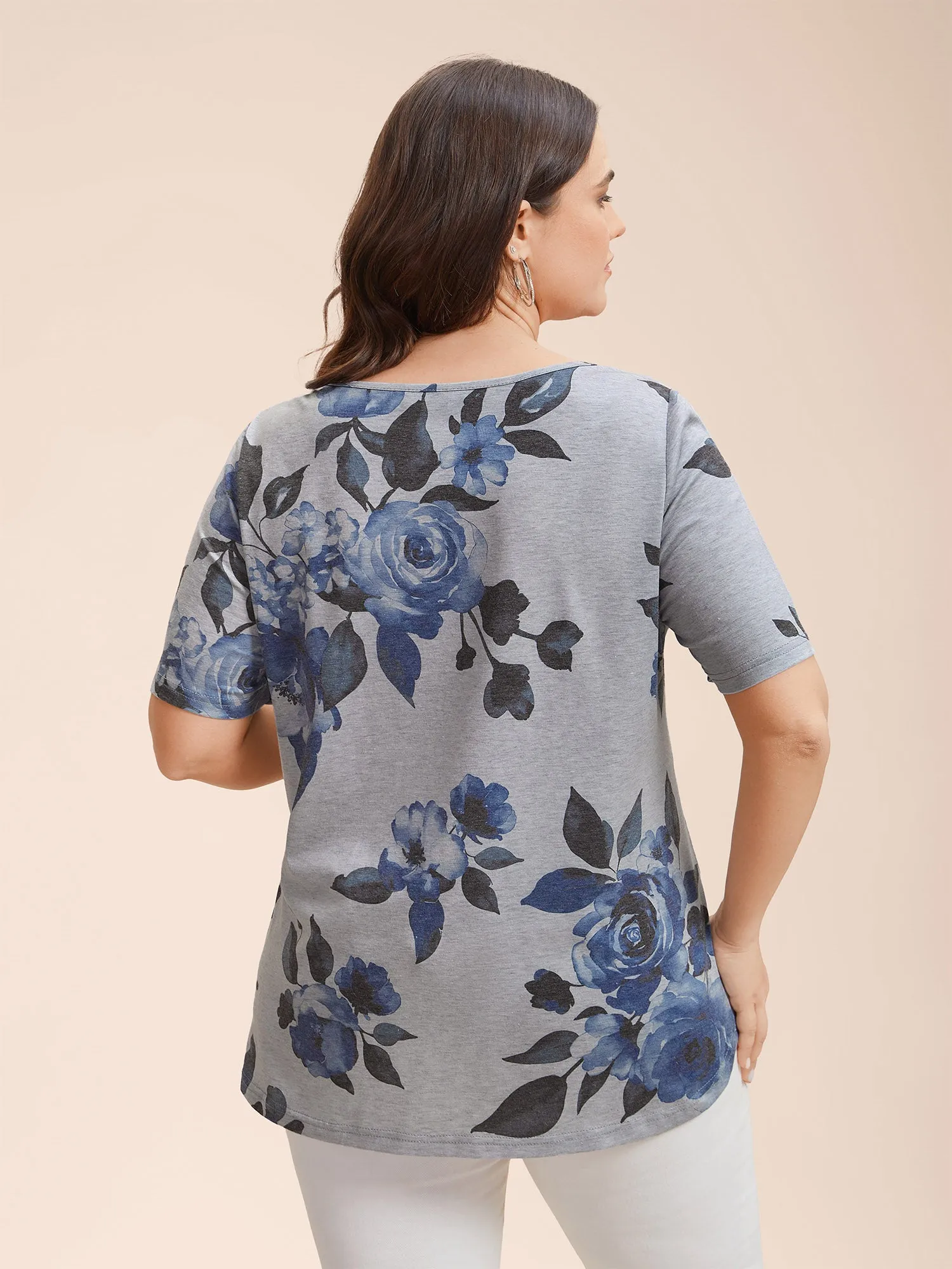 Floral Print Round Neck Fitted T-Shirt sold by Bloomchic product image thumbnail 5