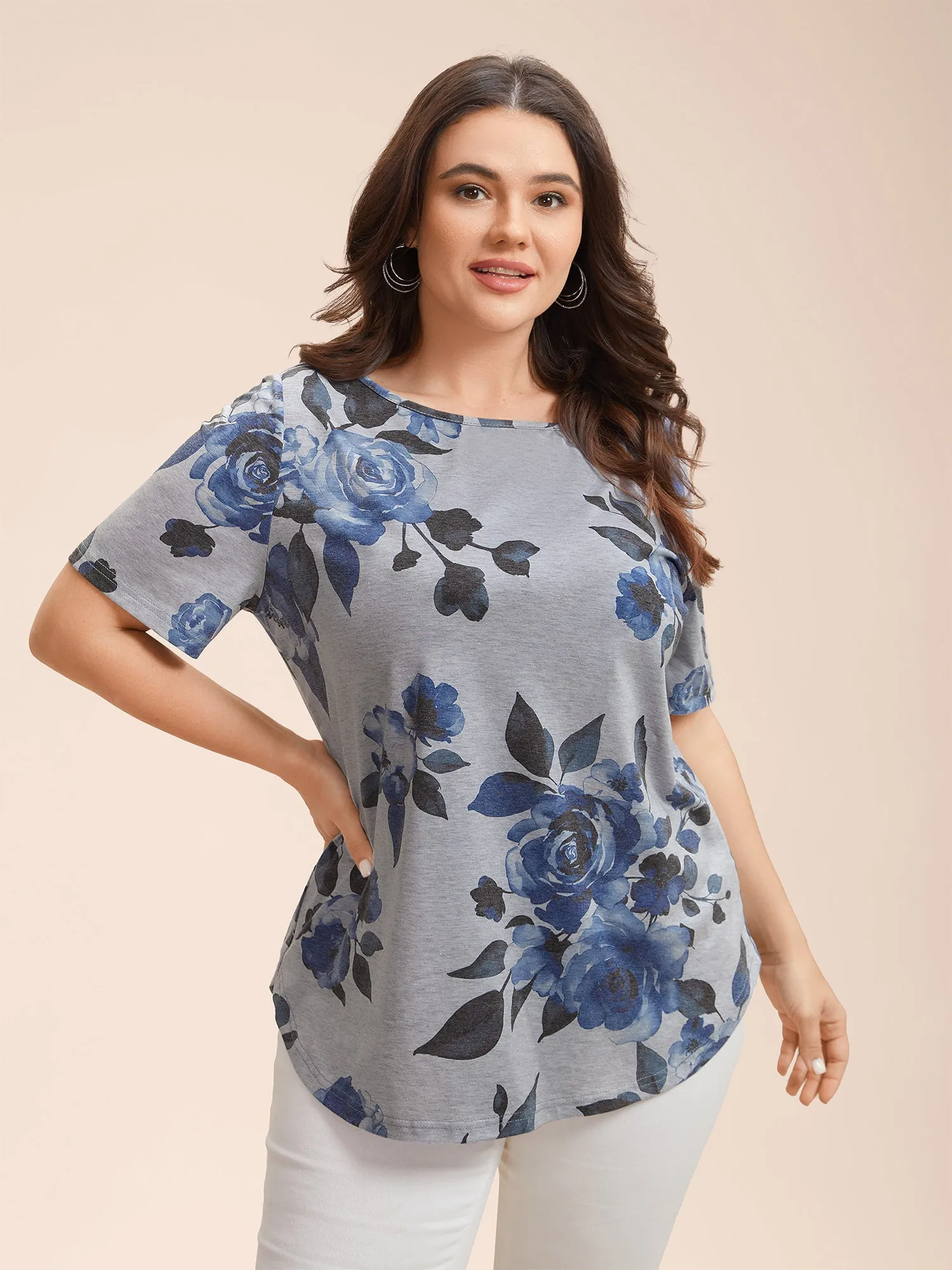 Floral Print Round Neck Fitted T-Shirt sold by Bloomchic product image thumbnail 3
