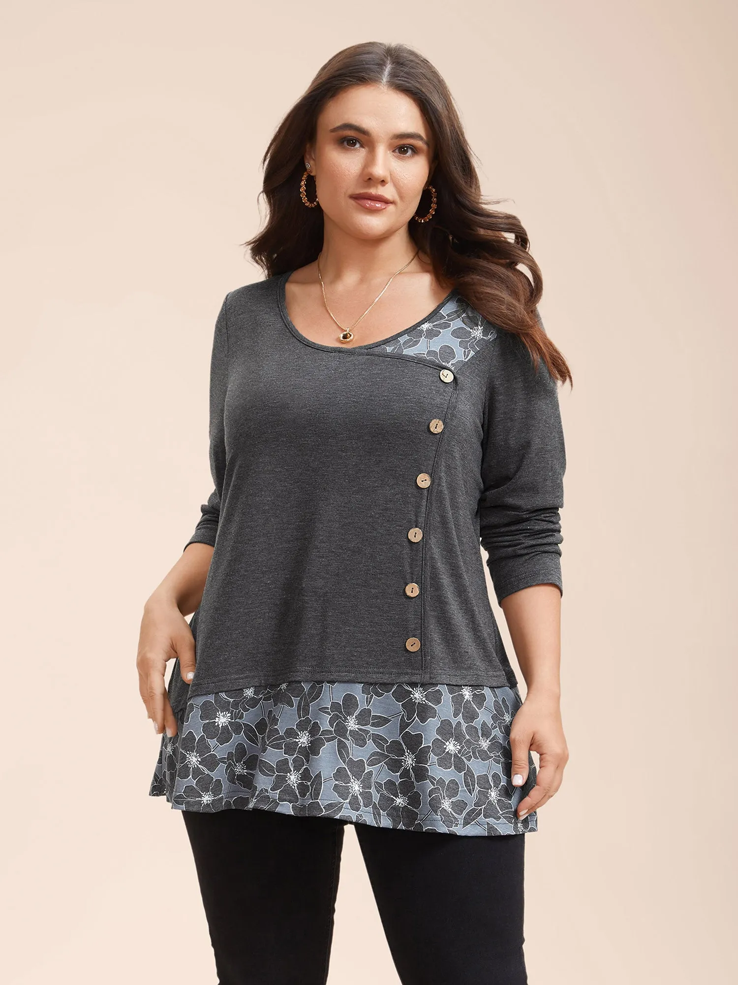 Printed Side-Buttons Wrap Knit Top sold by Bloomchic product image thumbnail 4